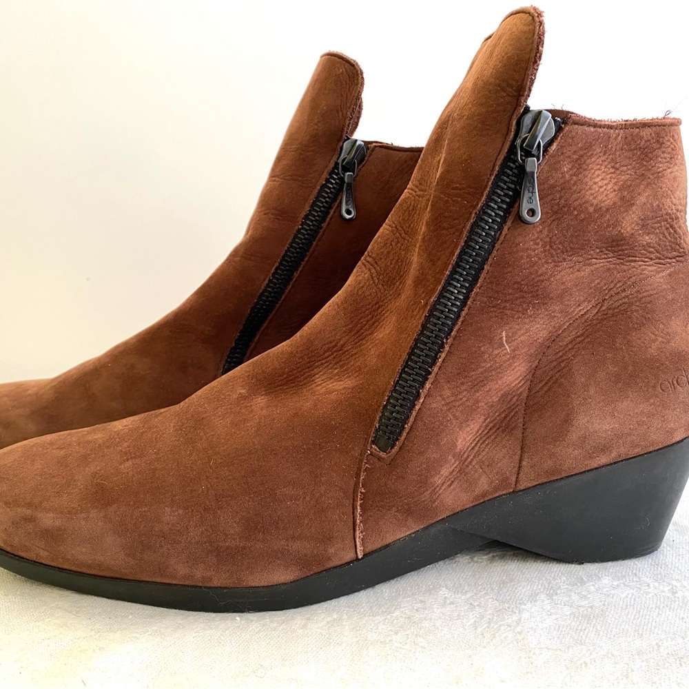 Arche Brown Suede Ankle Booties, Double Zippers